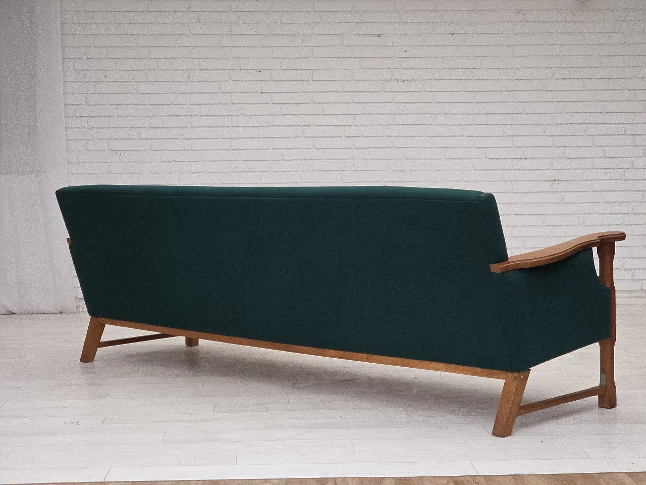 Divano danese a 4 posti in lana e rovere massiccio, anni '70 12
