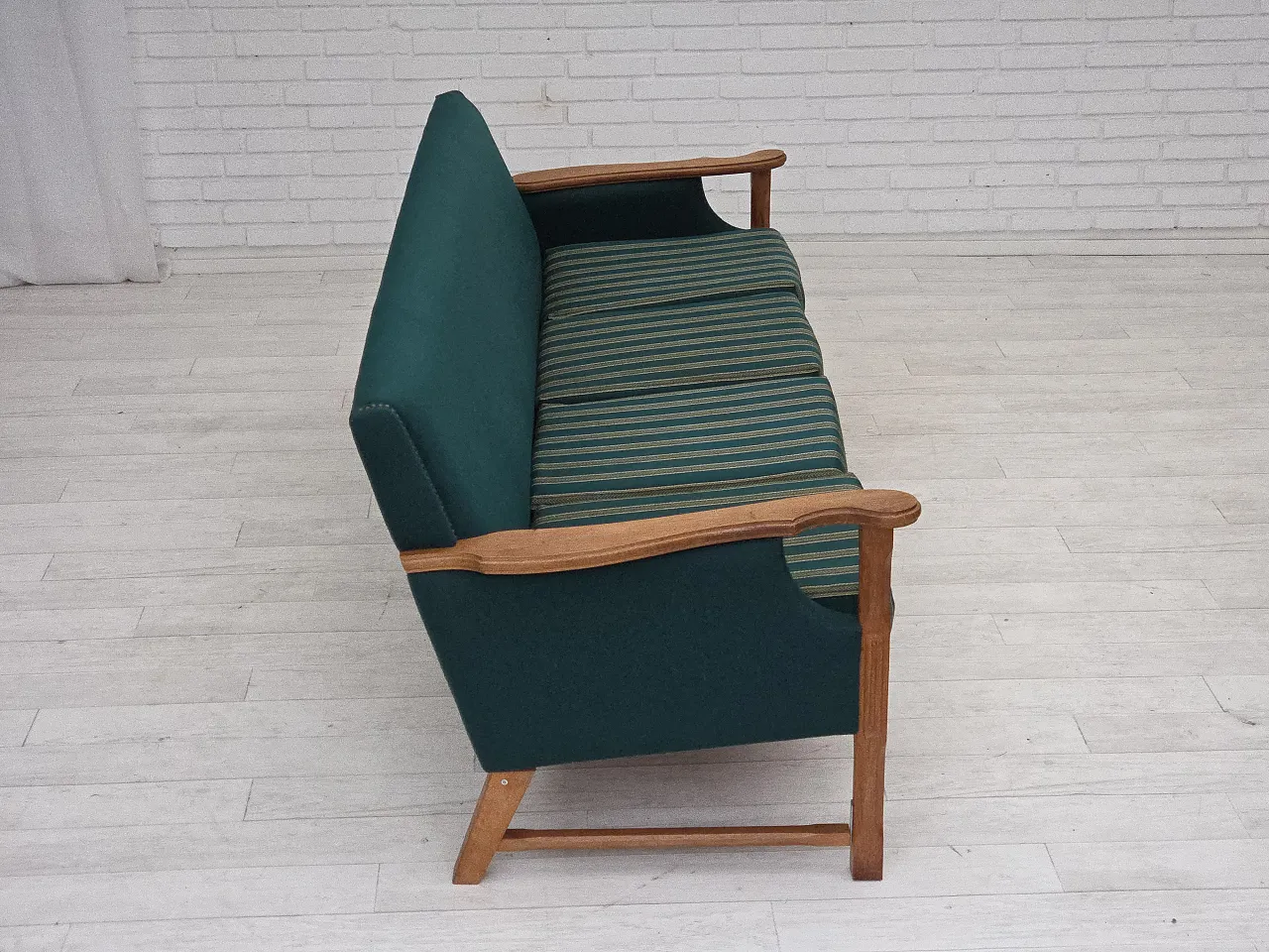 Divano danese a 4 posti in lana e rovere massiccio, anni '70 14