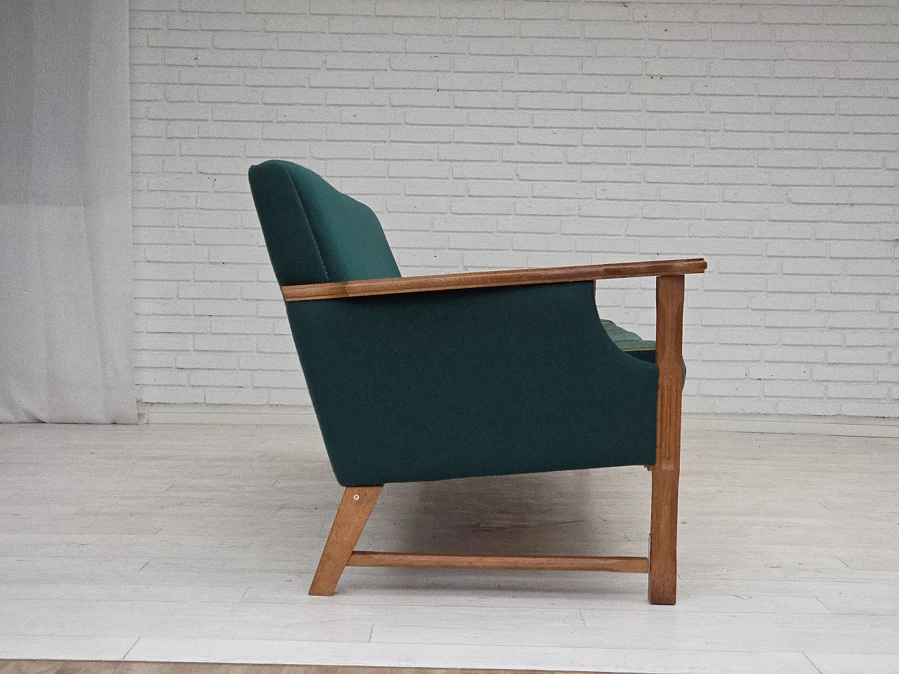 Divano danese a 4 posti in lana e rovere massiccio, anni '70 15