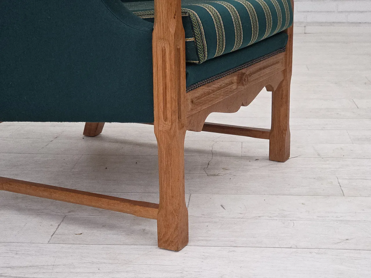 Danish high back armchair wool, solid oak wood, 1970s 3