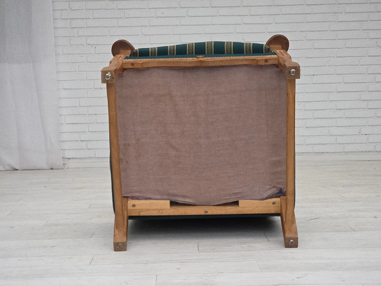 Danish high back armchair wool, solid oak wood, 1970s 17