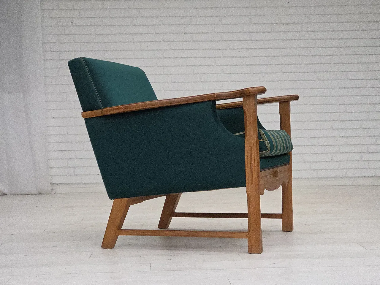 Danish armchair wool, solid oak wood, 1970s 1