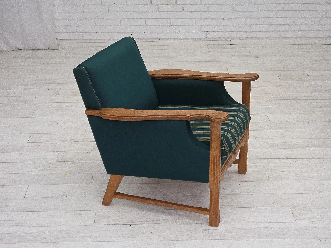 Danish armchair wool, solid oak wood, 1970s 2