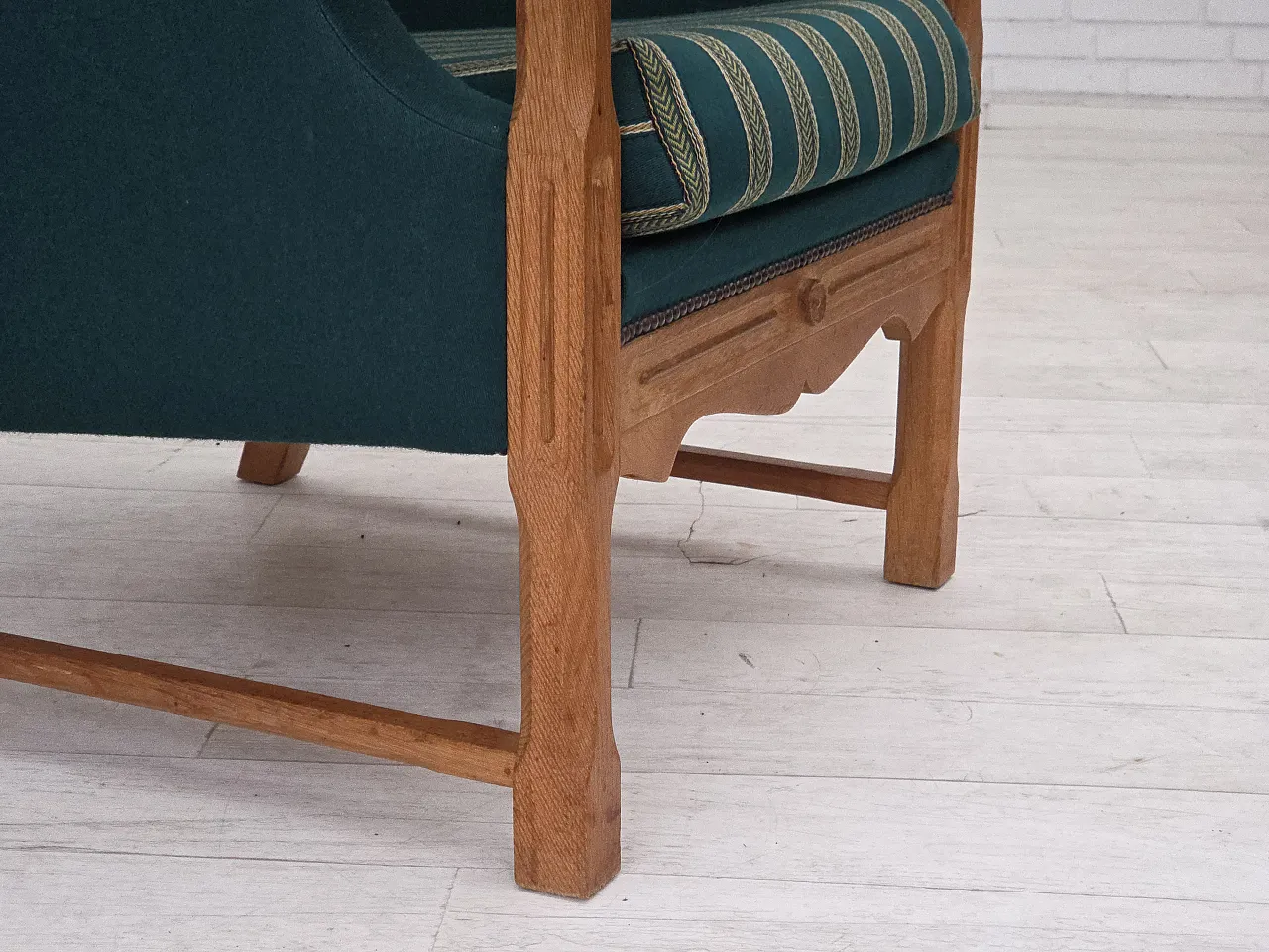 Danish armchair wool, solid oak wood, 1970s 3