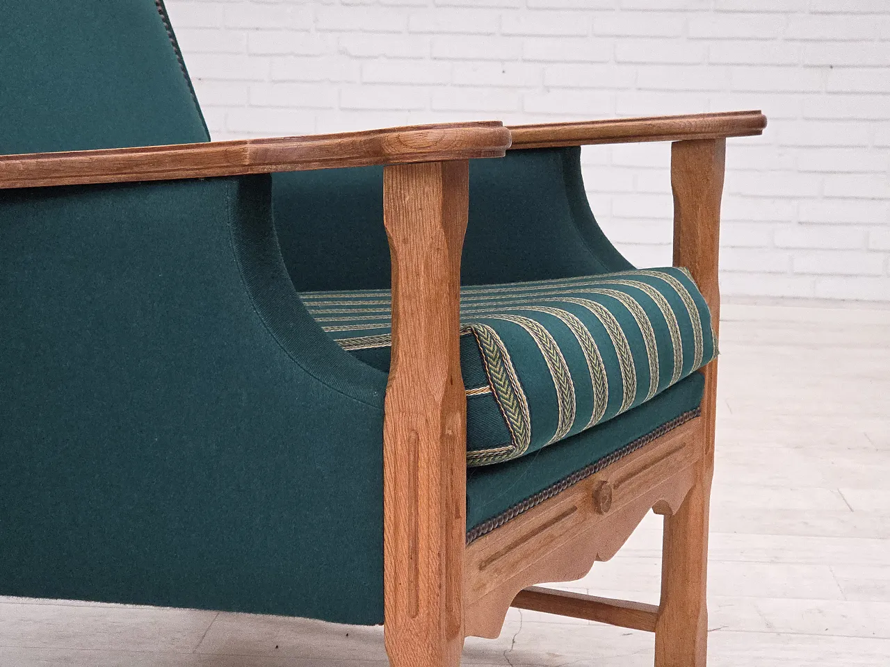 Danish armchair wool, solid oak wood, 1970s 4