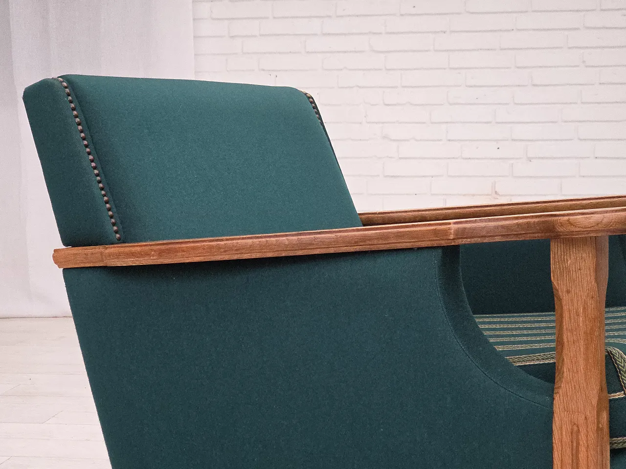 Danish armchair wool, solid oak wood, 1970s 5