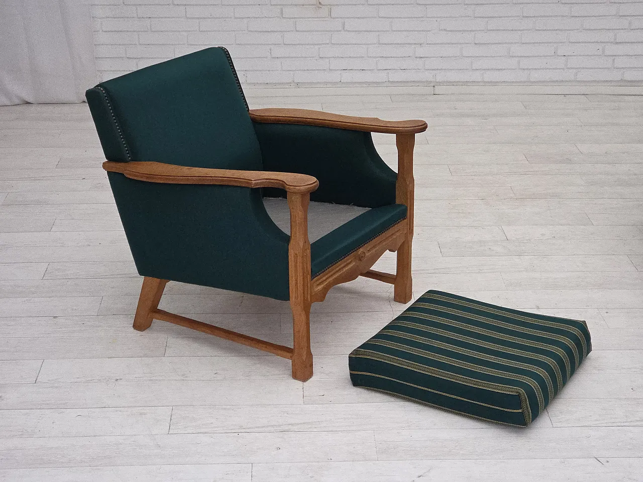 Danish armchair wool, solid oak wood, 1970s 6