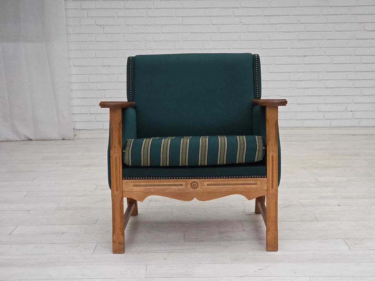 Danish armchair wool, solid oak wood, 1970s 7