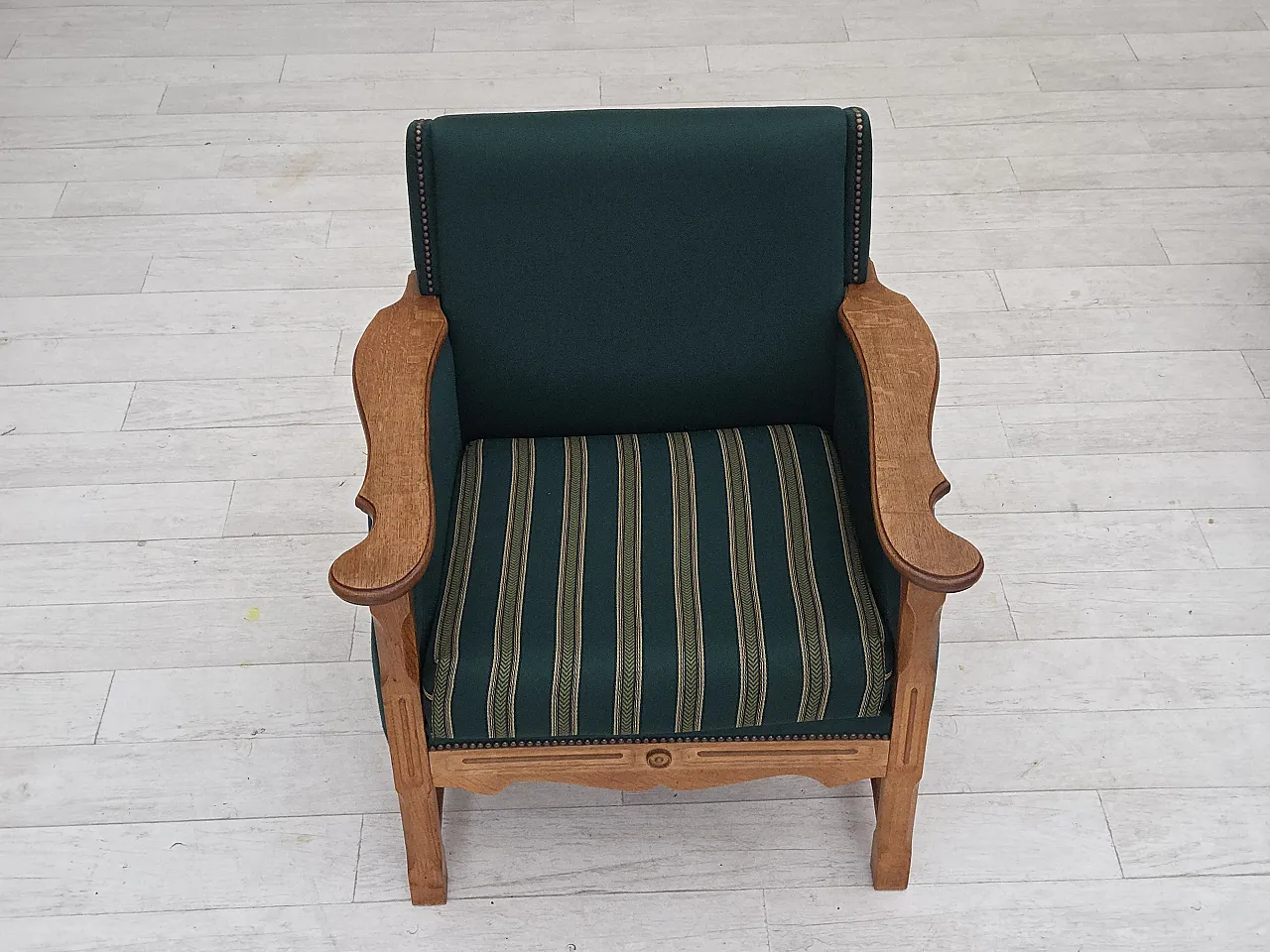 Danish armchair wool, solid oak wood, 1970s 8