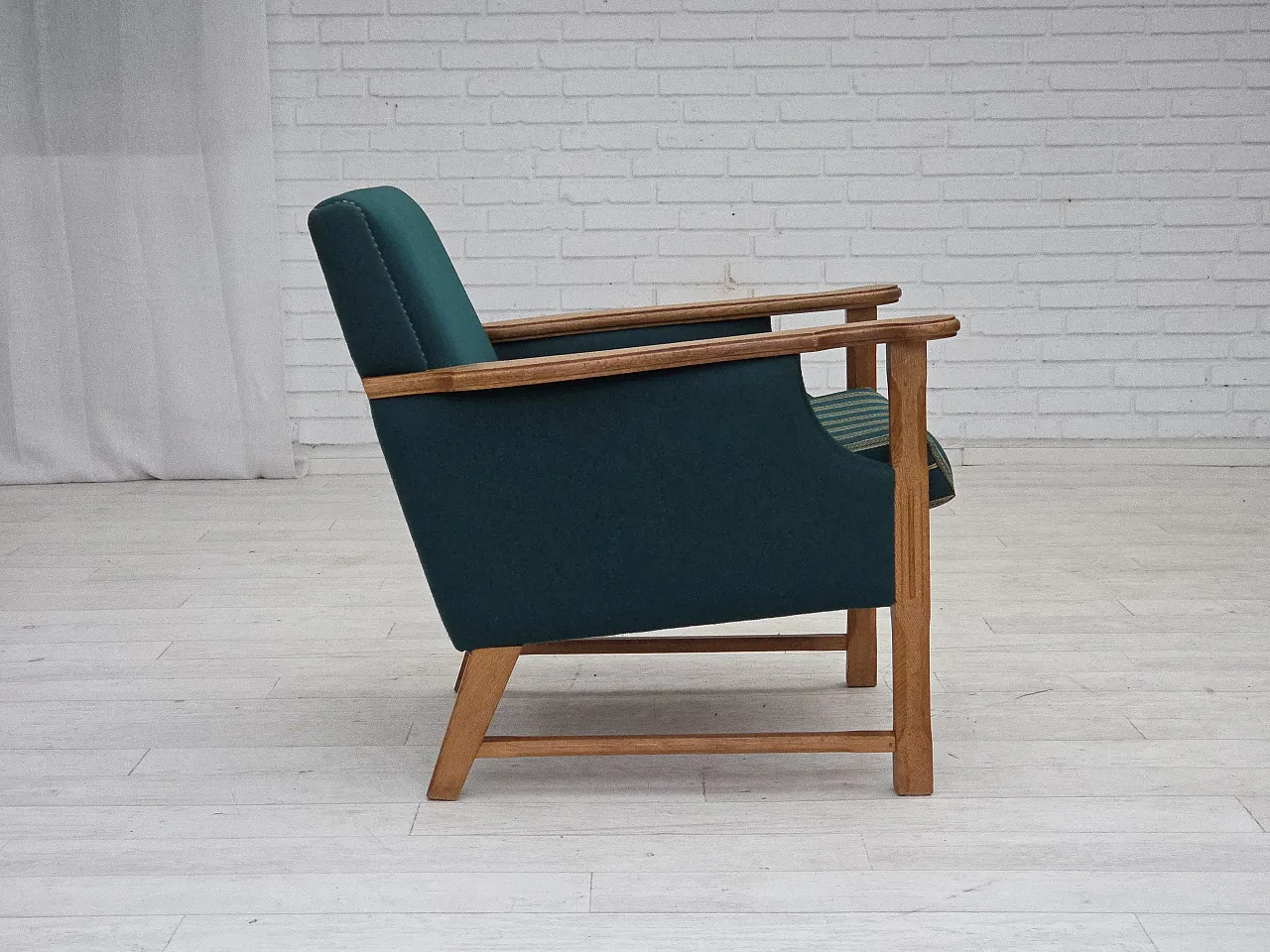 Danish armchair wool, solid oak wood, 1970s 9