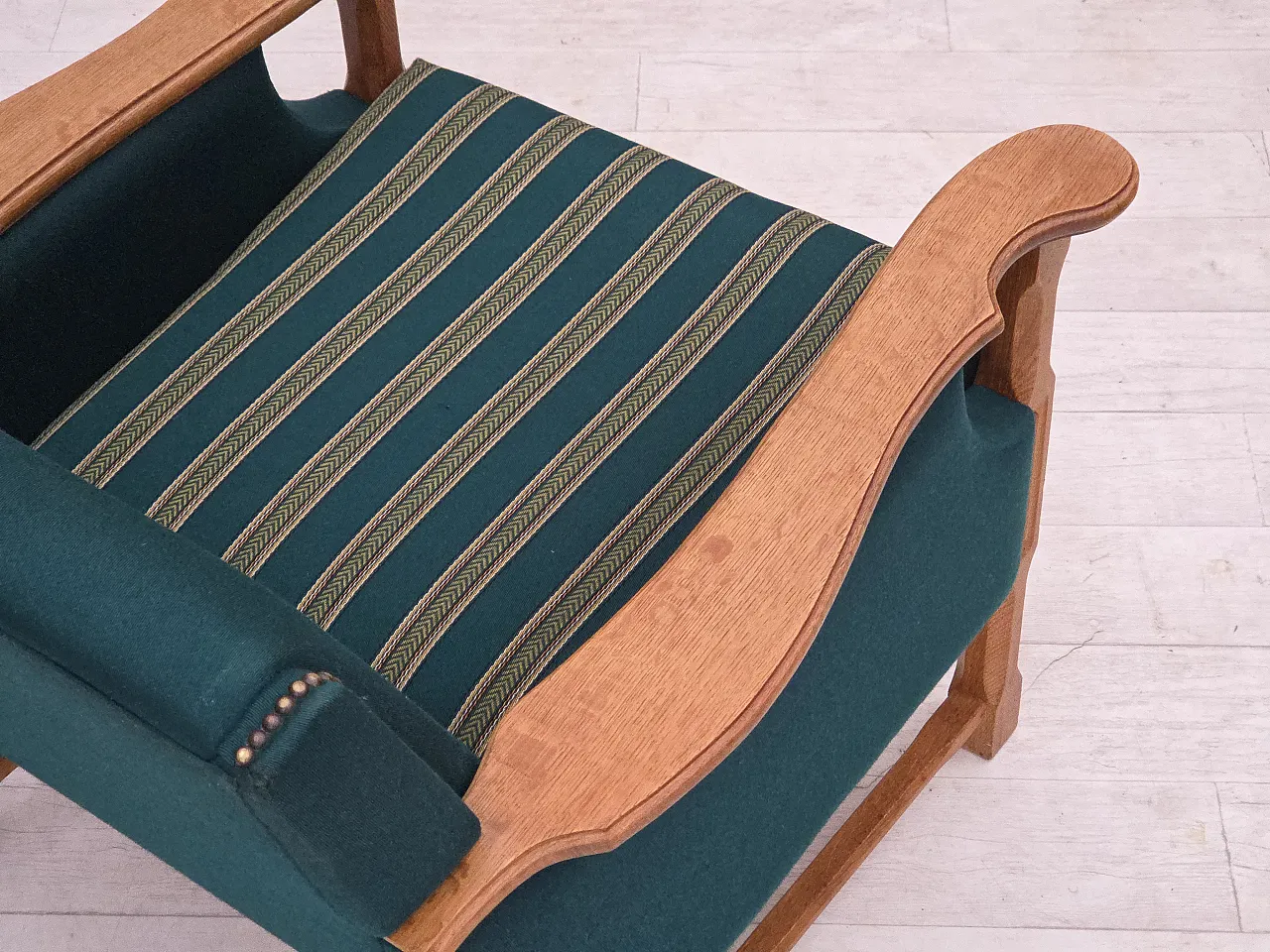 Danish armchair wool, solid oak wood, 1970s 12