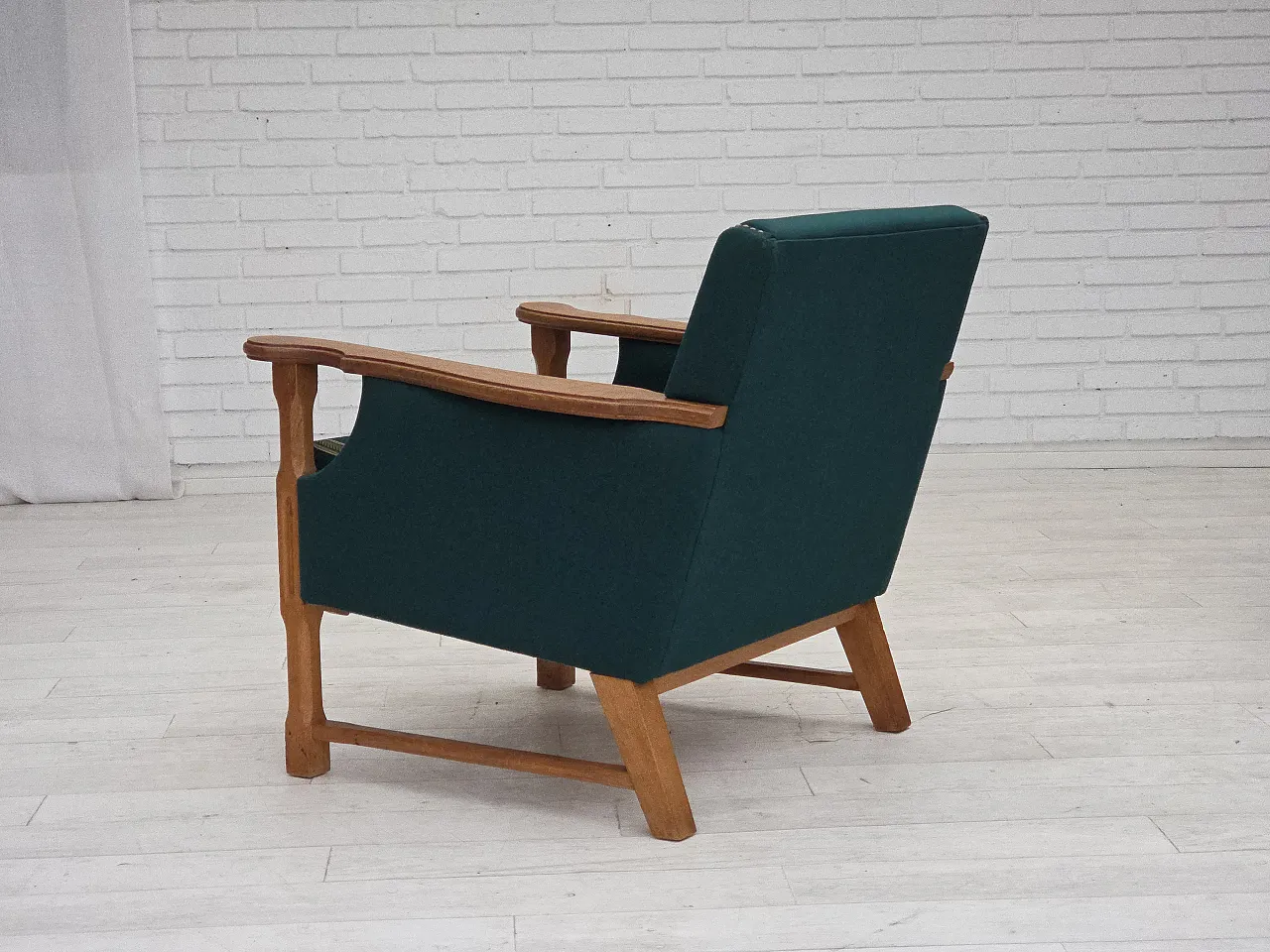 Danish armchair wool, solid oak wood, 1970s 14