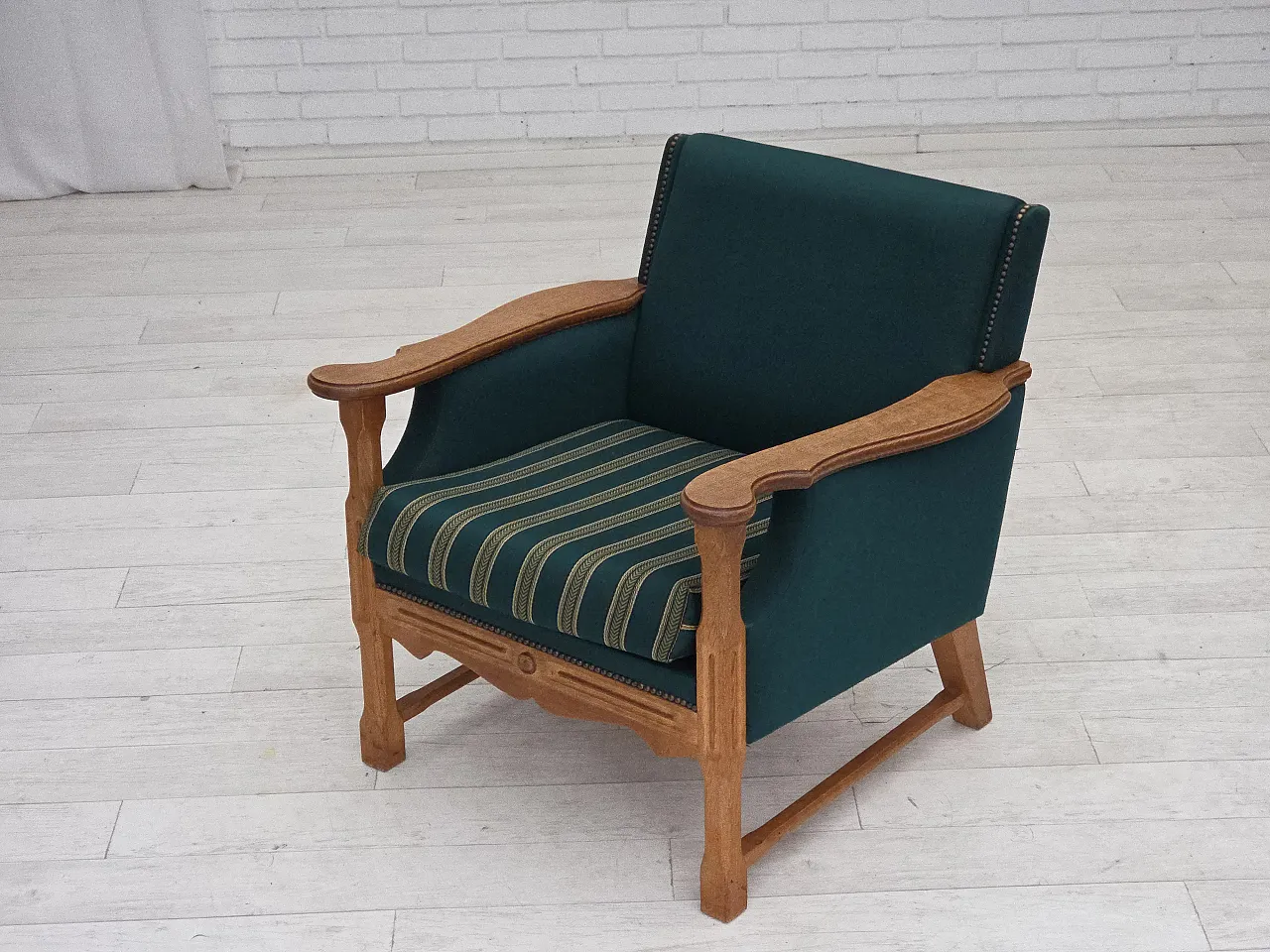 Danish armchair wool, solid oak wood, 1970s 15