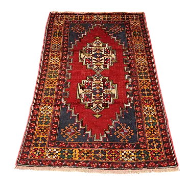 Ismyrna wool rug, chunky knot, handmade, 20th century