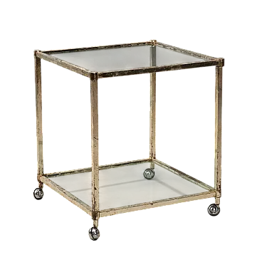 Metal trolley and double square glass top with wheels, 20th century