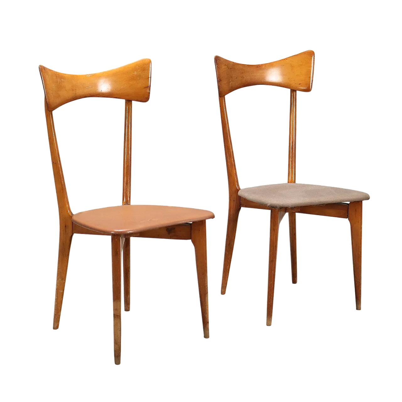 Pair of Parisi-style chairs in beech wood, 20th century 9