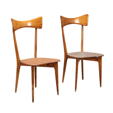 Pair of Parisi-style chairs in beech wood, 20th century