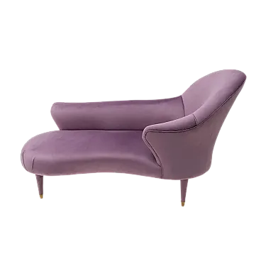 Mid-Century dormeuse in mauve velvet with brass feet, 1950s