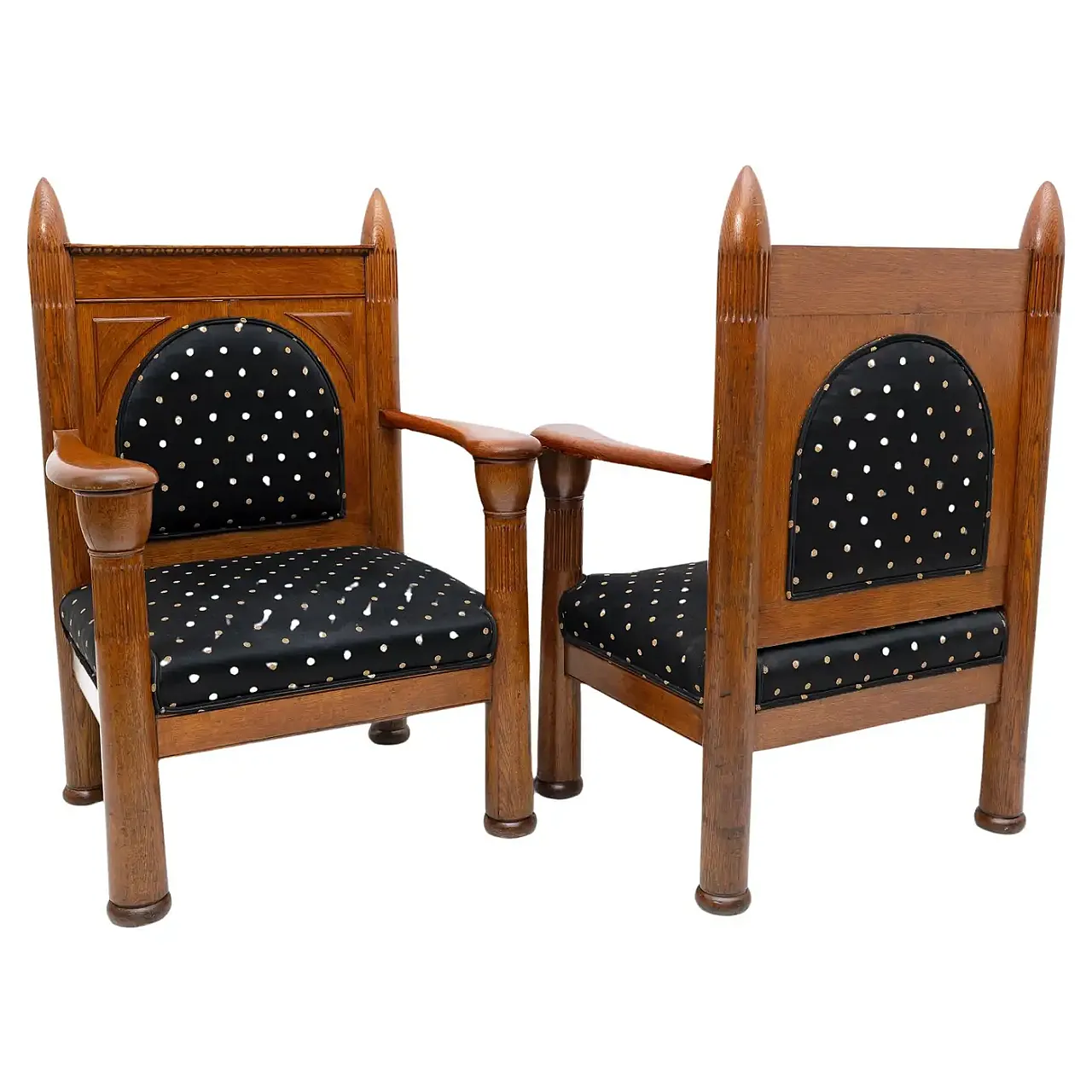 Pair of oak Art Deco Amsterdam school armchairs, 1920s 1