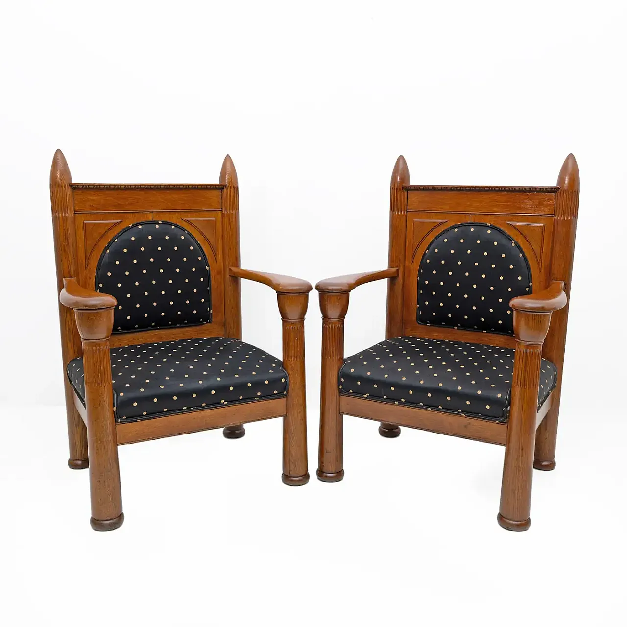 Pair of oak Art Deco Amsterdam school armchairs, 1920s 2