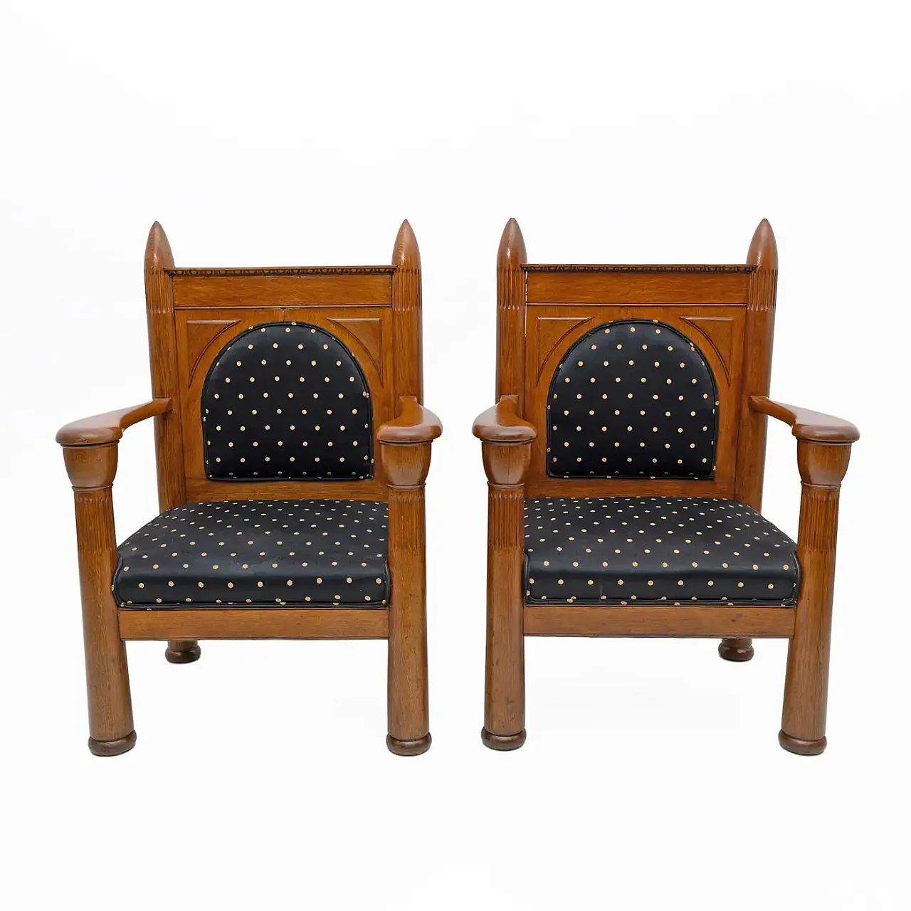 Pair of oak Art Deco Amsterdam school armchairs, 1920s 3
