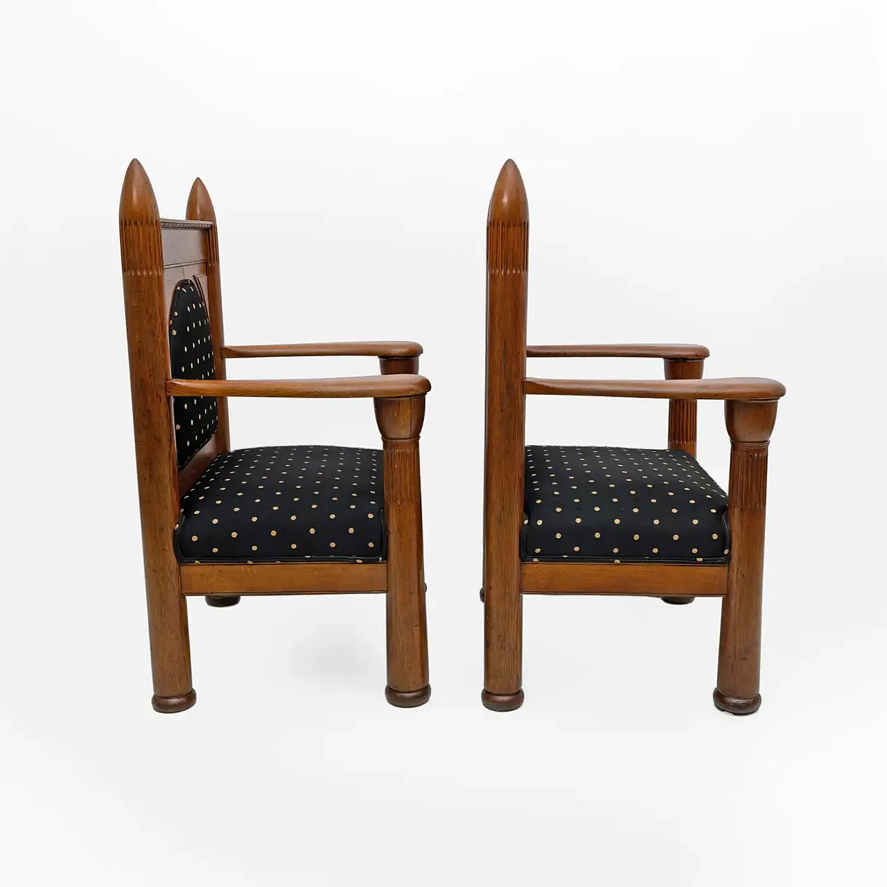 Pair of oak Art Deco Amsterdam school armchairs, 1920s 9
