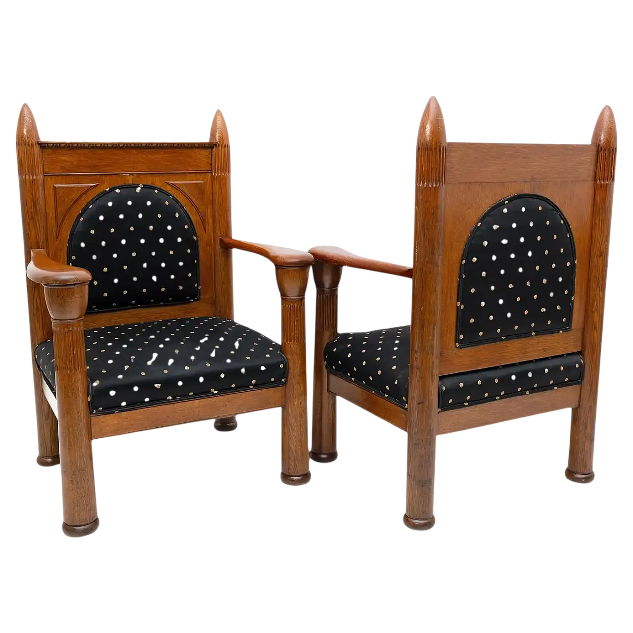 Pair of oak Art Deco Amsterdam school armchairs, 1920s 13