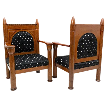 Pair of oak Art Deco Amsterdam school armchairs, 1920s