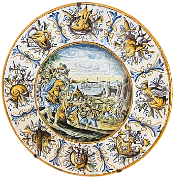Historiated majolica plate, mid-19th century