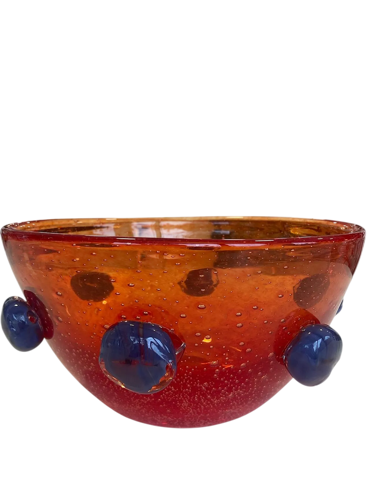 Red opaline Murano glass cup with blue applications, 1980s 7