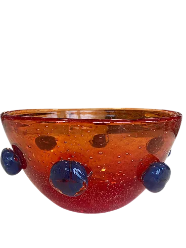 Red opaline Murano glass cup with blue applications, 1980s