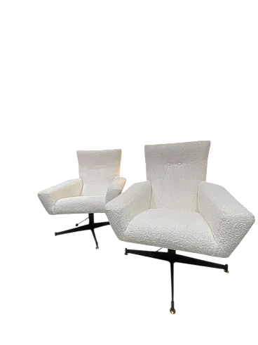 Pair of white bouclè armchairs, 1960s