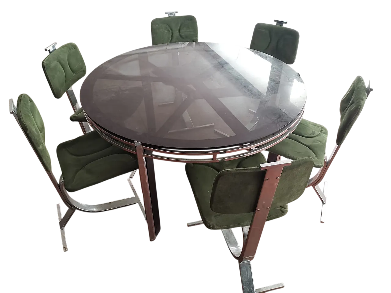 Mid Century dining set with table and 6 chairs, 1970s 26