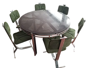 Mid Century dining set with table and 6 chairs, 1970s