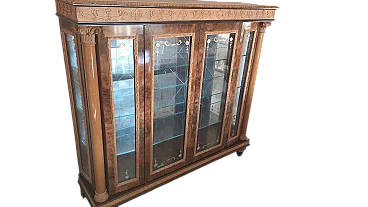 Showcase in carved wood and cut glass in eclectic style, 50s