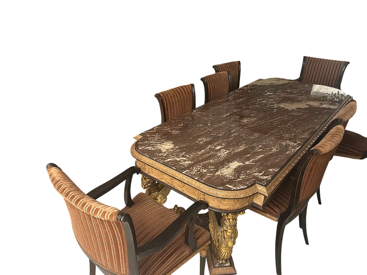 Set with shaped table carved in eclectic style with 8 chairs, 50s 5