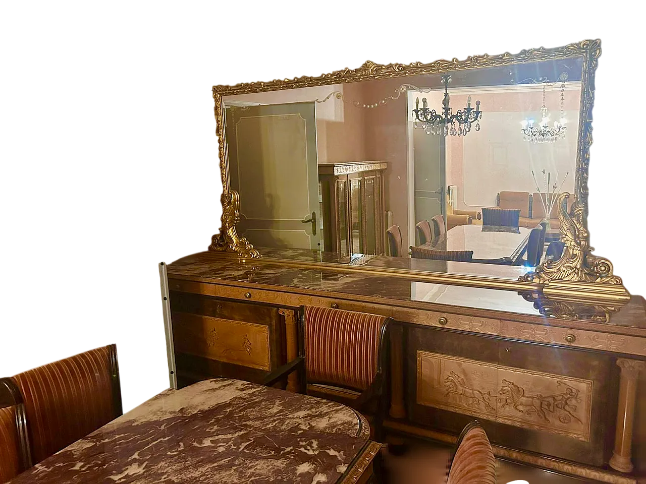 Large sideboard in carved walnut in eclectic style, 50s 8