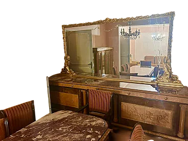 Large sideboard in carved walnut in eclectic style, 50s