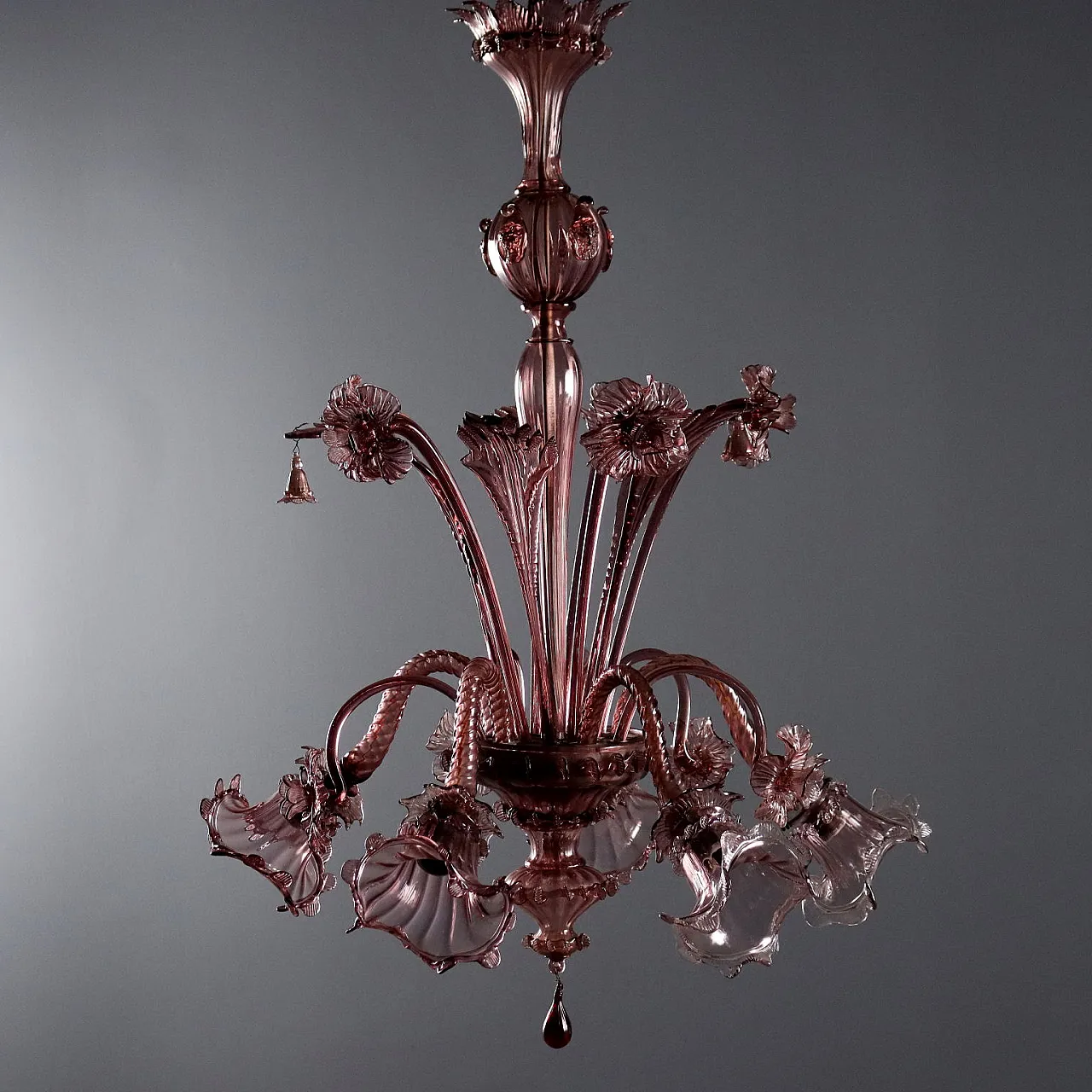 Five-light blown glass chandelier, late 19th century 1