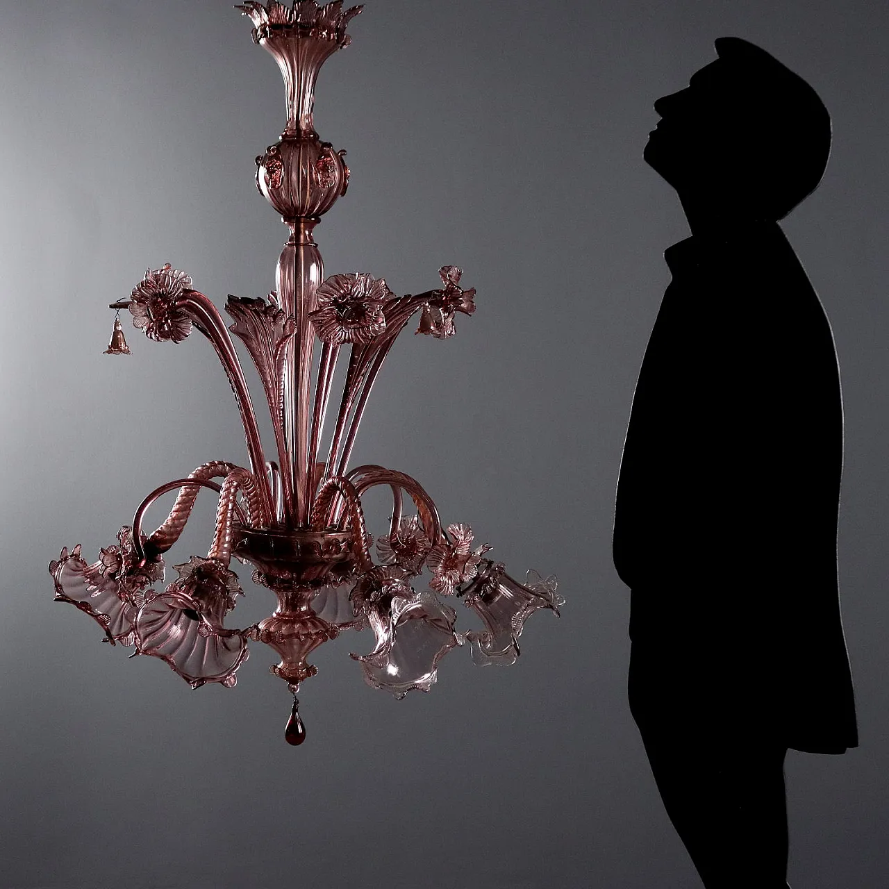 Five-light blown glass chandelier, late 19th century 2