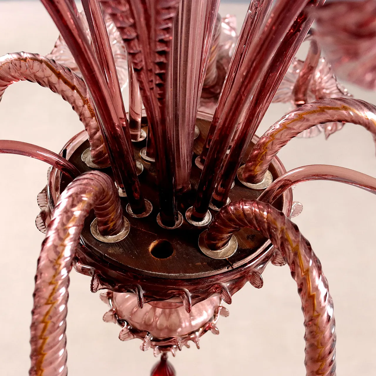 Five-light blown glass chandelier, late 19th century 8