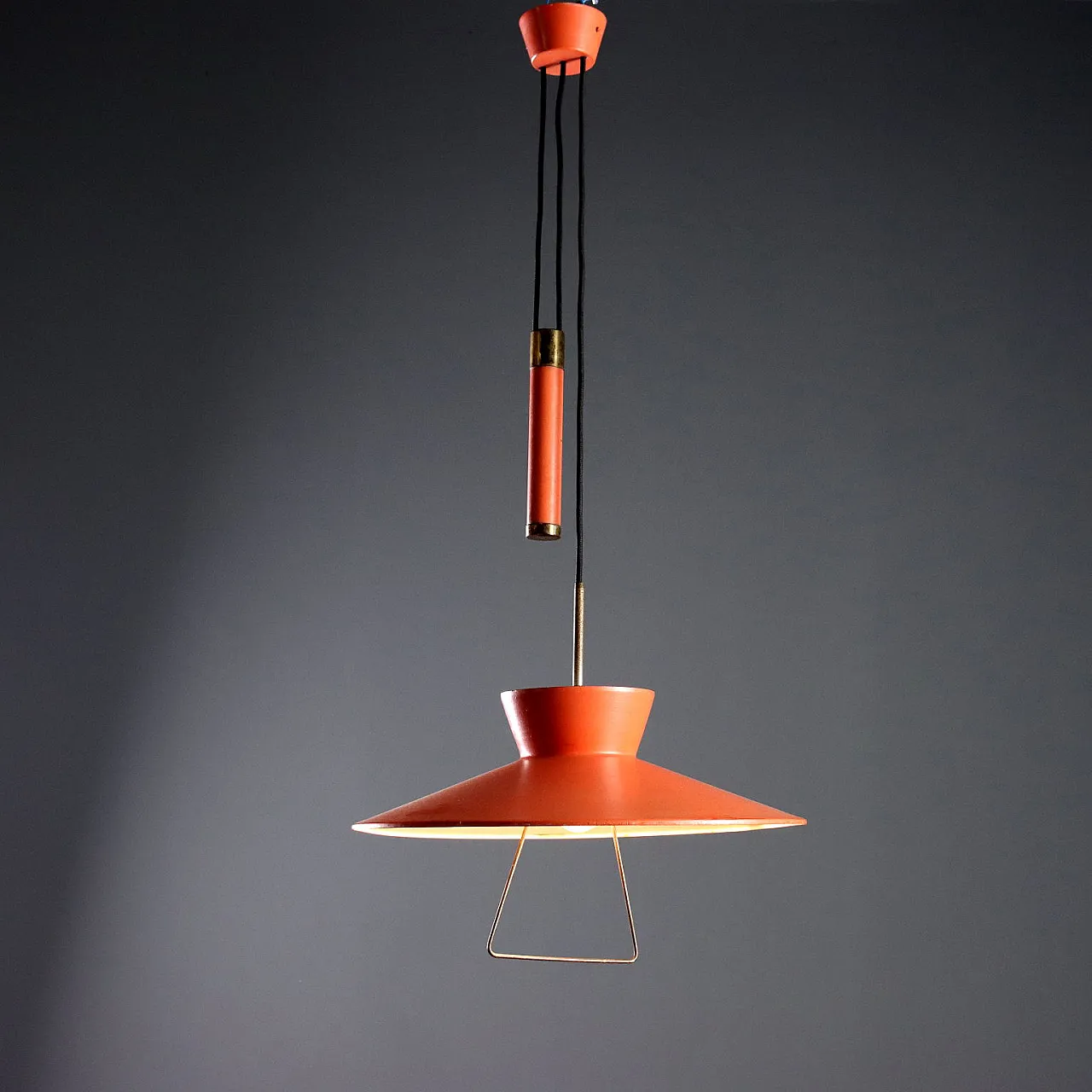 Lacquered metal lamp with curtain mechanism, 20th century 1