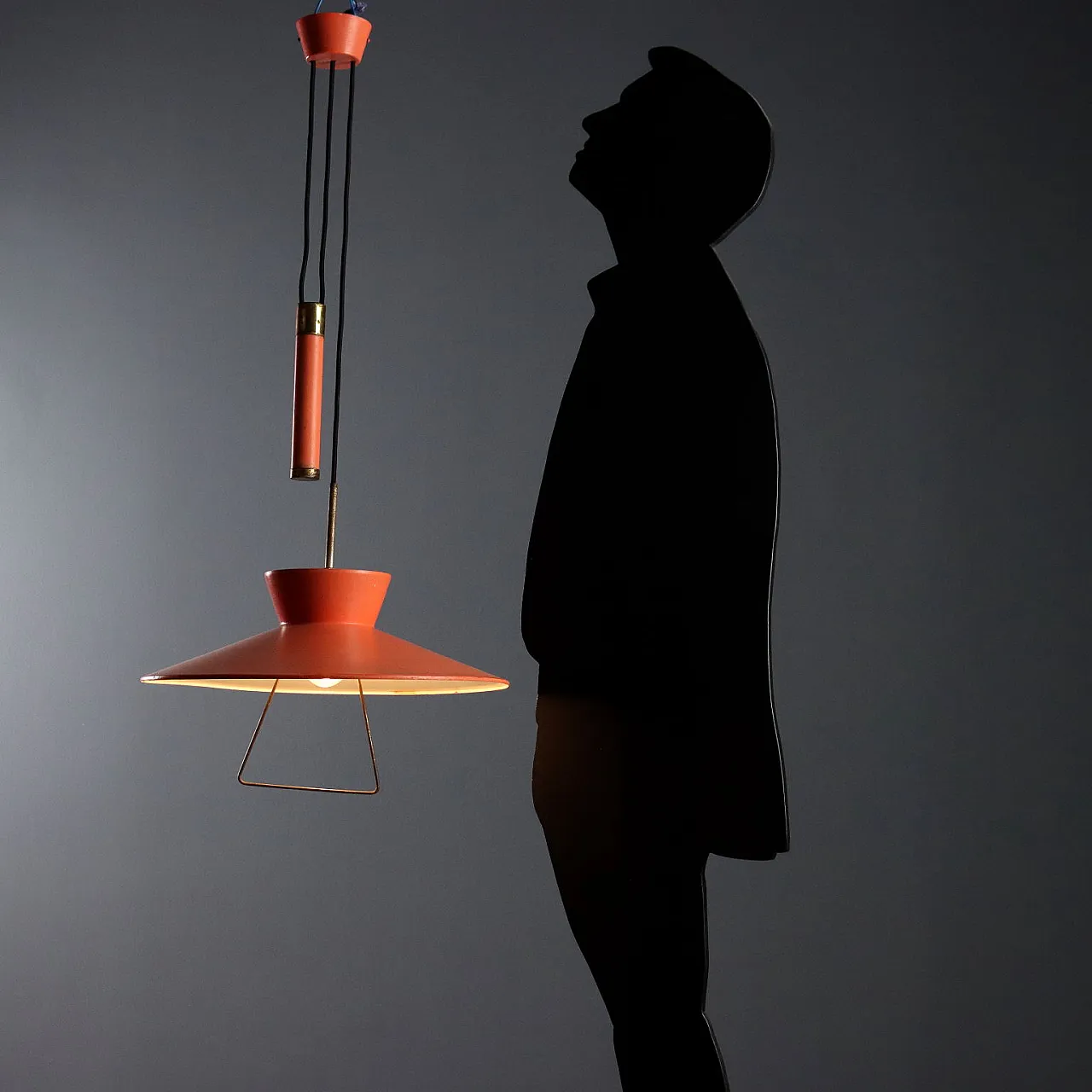 Lacquered metal lamp with curtain mechanism, 20th century 2