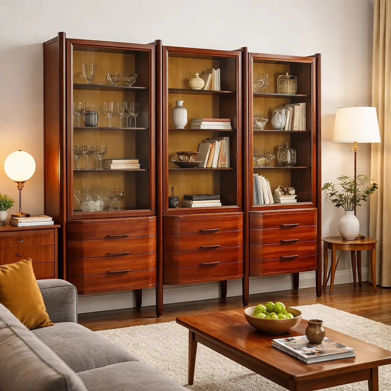 Exotic wood veneered display case with display cases, 20th century 2