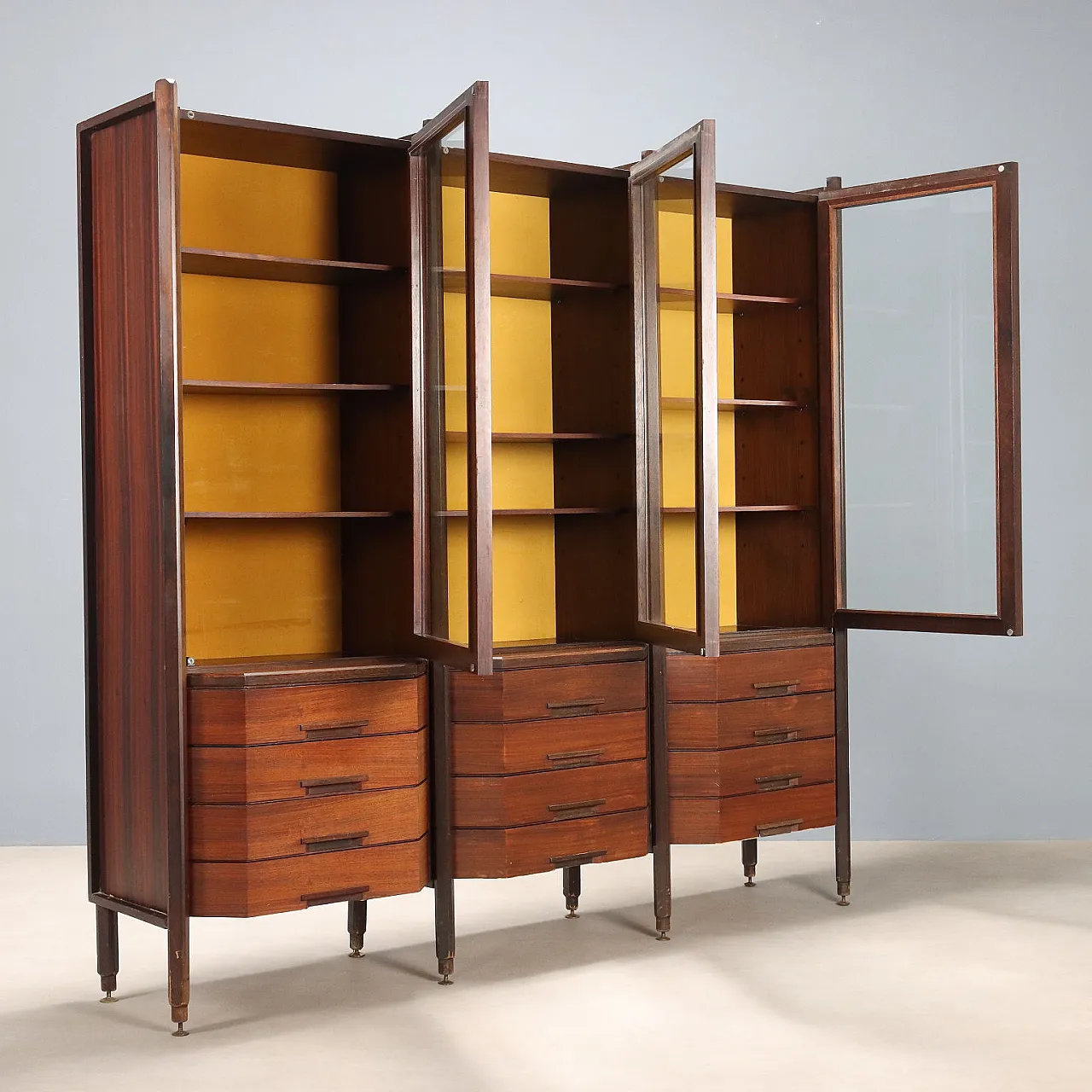 Exotic wood veneered display case with display cases, 20th century 4