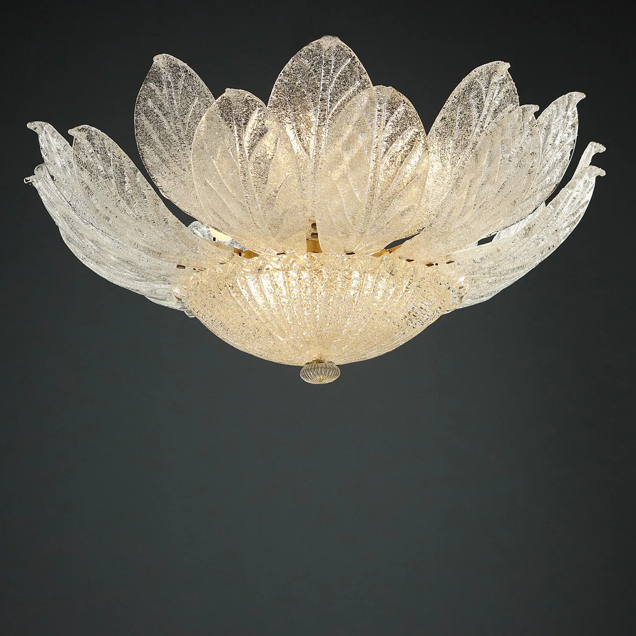 Gold-plated metal lamp and Murano glass leaves, 20th century 1