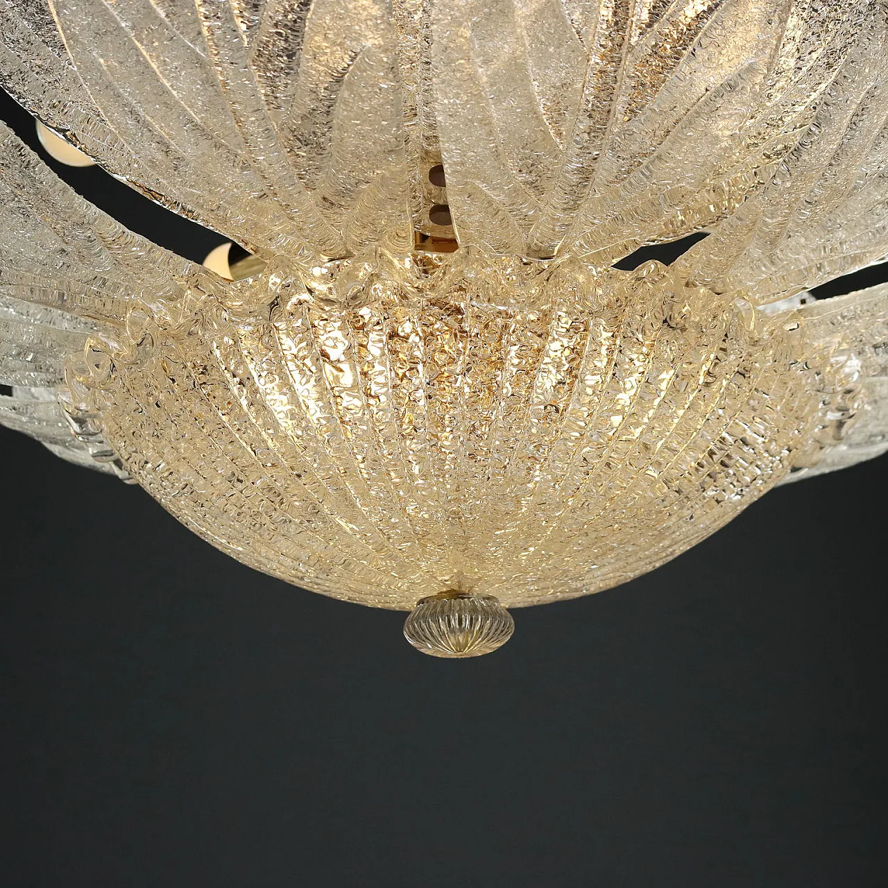 Gold-plated metal lamp and Murano glass leaves, 20th century 5