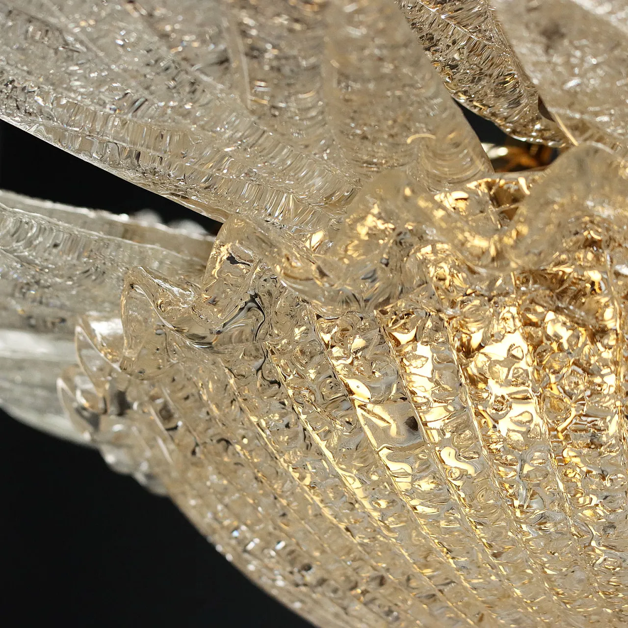 Gold-plated metal lamp and Murano glass leaves, 20th century 6