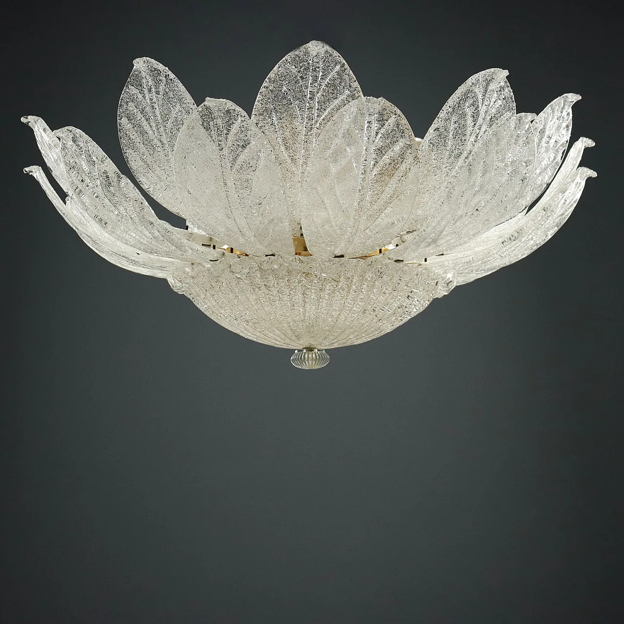 Gold-plated metal lamp and Murano glass leaves, 20th century 7
