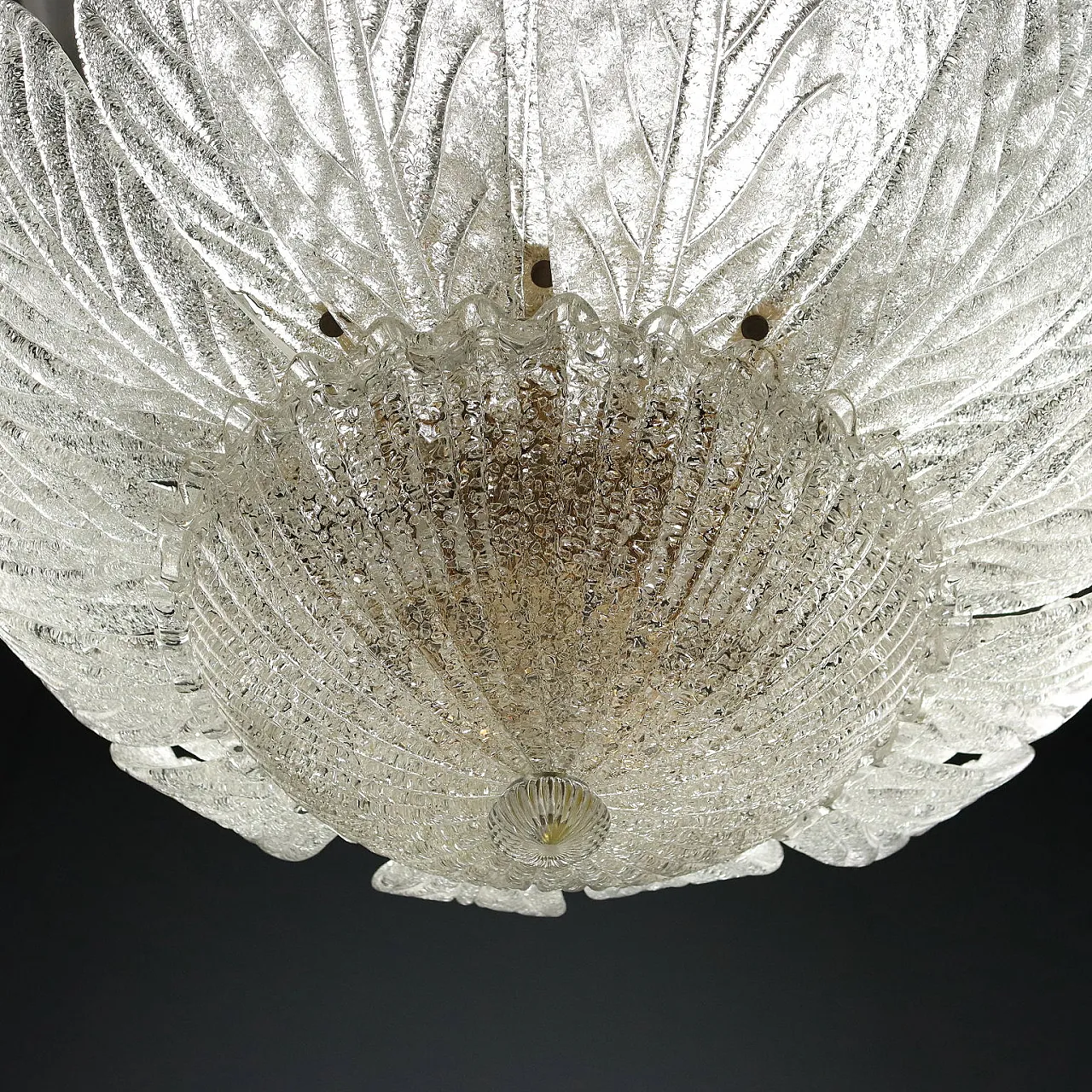 Gold-plated metal lamp and Murano glass leaves, 20th century 8